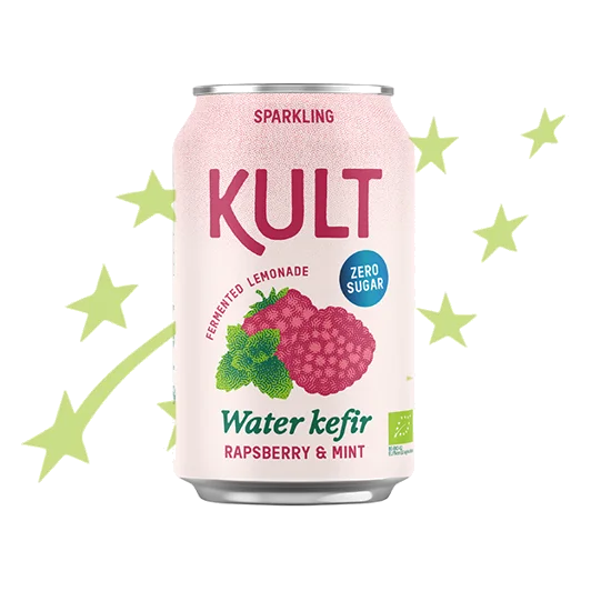 Kult Water Kefir Rasp. Mint Zero Bio Cans 12 × 33 cl