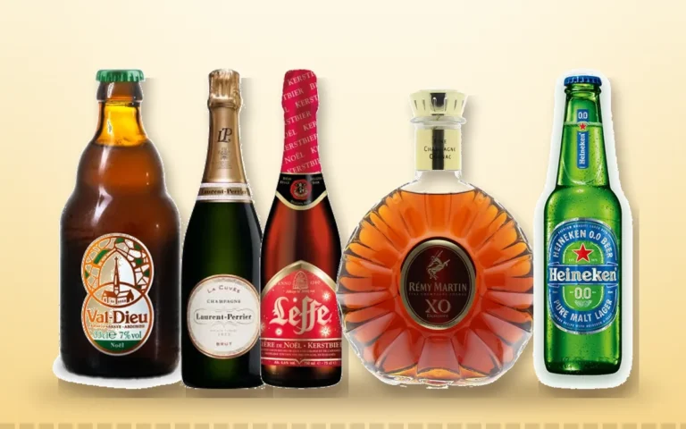 Val-Dieu Noël, champagne Laurent-Perrier, Leffe de Noël, cognac Rémy Martin XO et Heineken 0.0